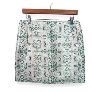 J Crew Sz 4 gold and green Aztec jacquard skirt